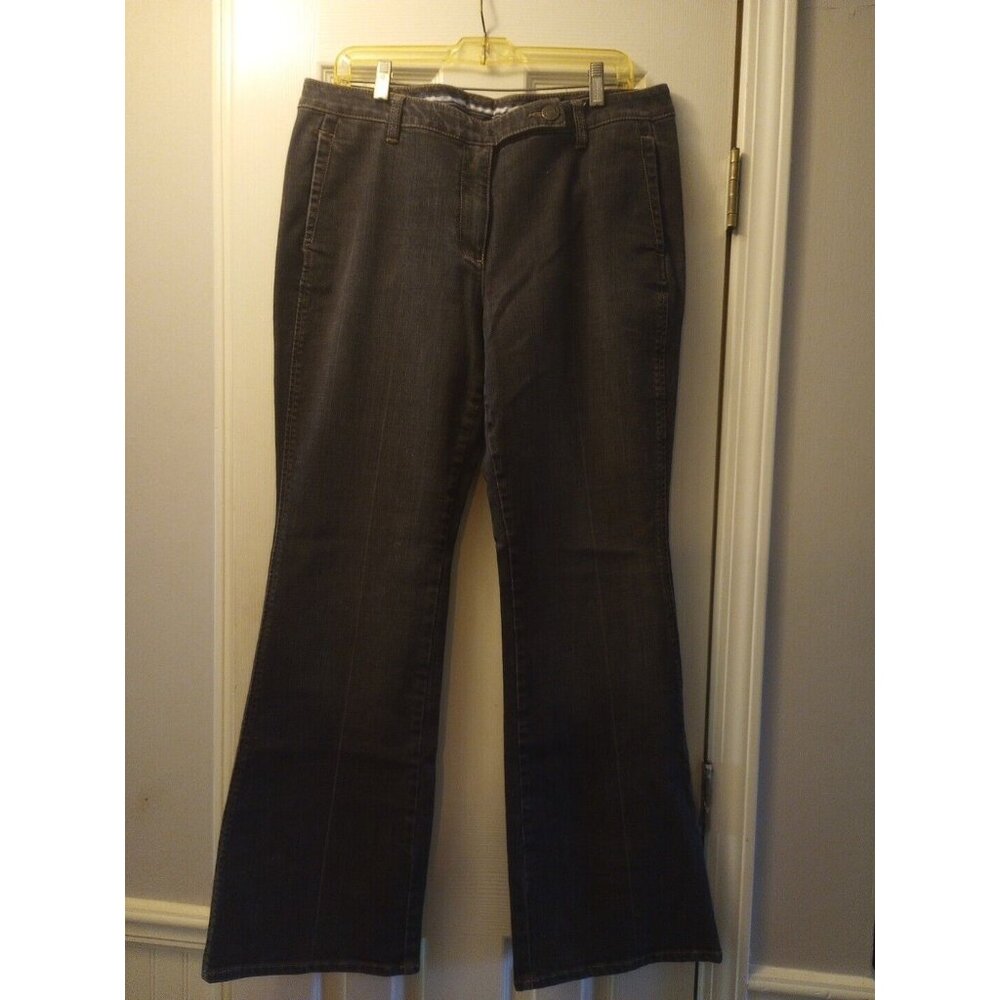 Lands End Women's 14 Jeans Original Fit City Waist Trouser Leg Dark Gray Blue
